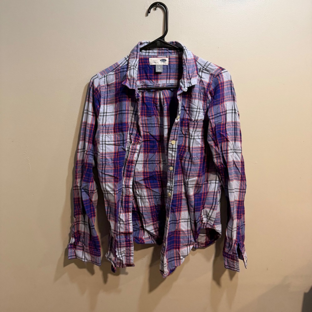 Old Navy‎ Classic Classique Plaid Flannel Button Down Shirt Blue Red  Womens M